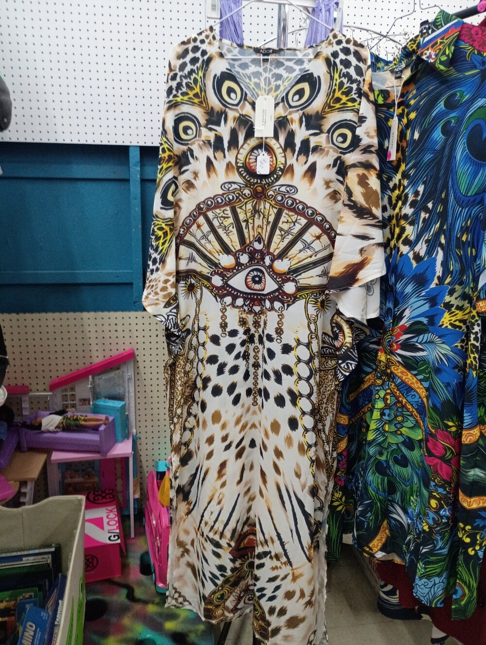 Adore Black, Cream & Brown Maxi Dress with Bold Graphic